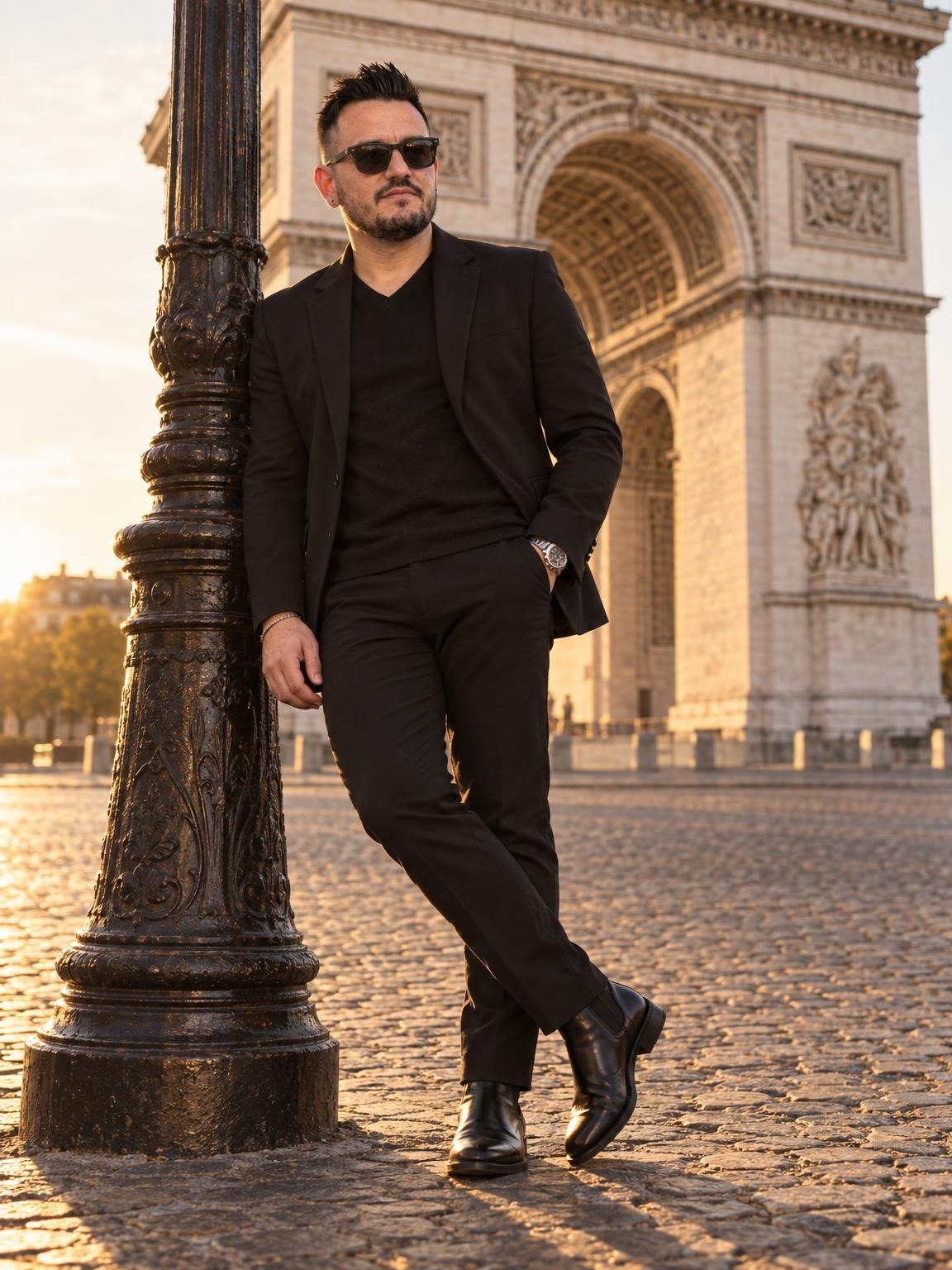 Antonio Garcia em Paris, diante do Arco do Triunfo